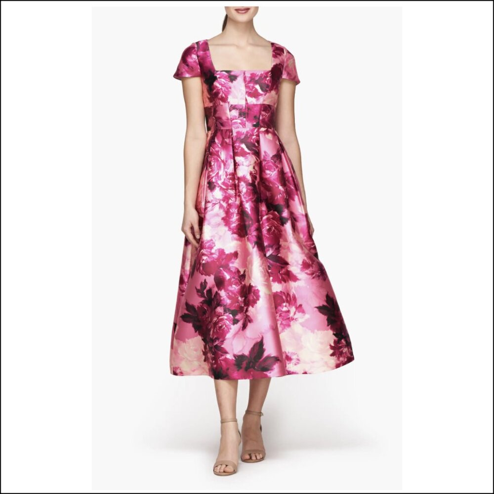 Kay Unger Tierney Floral Tea-Length Dress